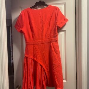 MOTF Orange Red Asymmetrical Pleated Midi Dress
